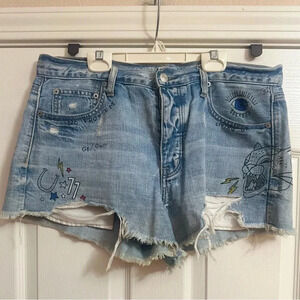 AMERICAN EAGLE Vintage Hi-Rise Denim Art Graffiti Distressed Jean Shorts Size 12